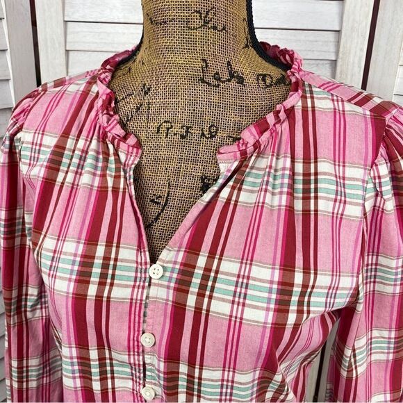 J. Crew Factory Plaid Ruffle Trim Tiered Shift Dress Pink 6 - Picture 5 of 14